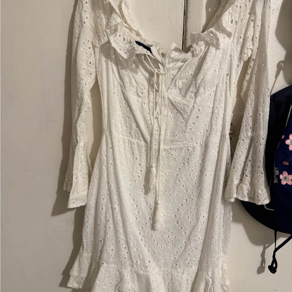 White Eyelet Tie-Front Women’s Dress